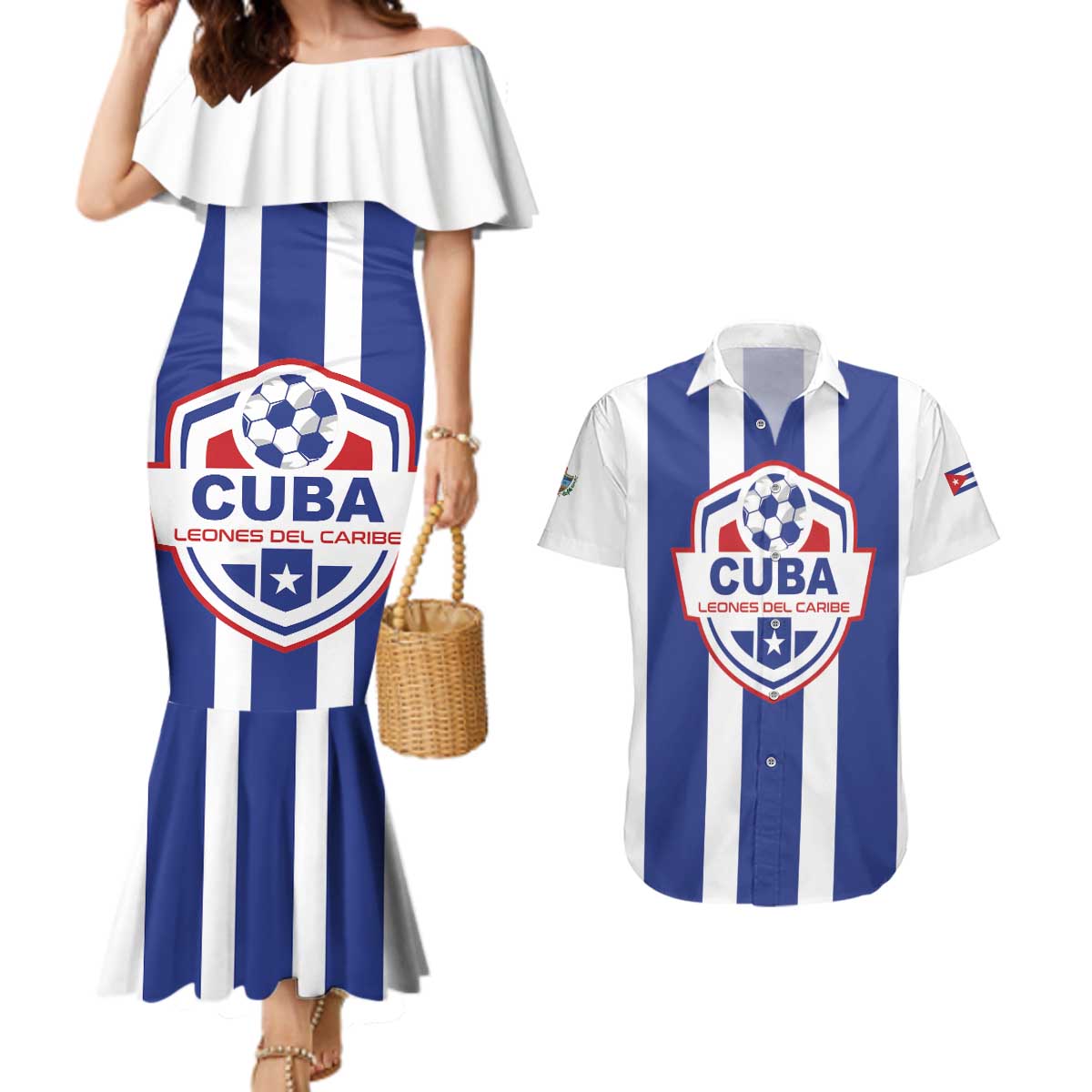 Custom Cuba Football Couples Matching Mermaid Dress and Hawaiian Shirt Los Leones del Caribe