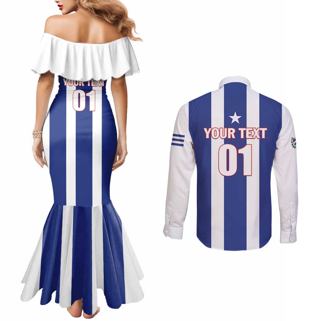 Custom Cuba Football Couples Matching Mermaid Dress and Long Sleeve Button Shirt Los Leones del Caribe