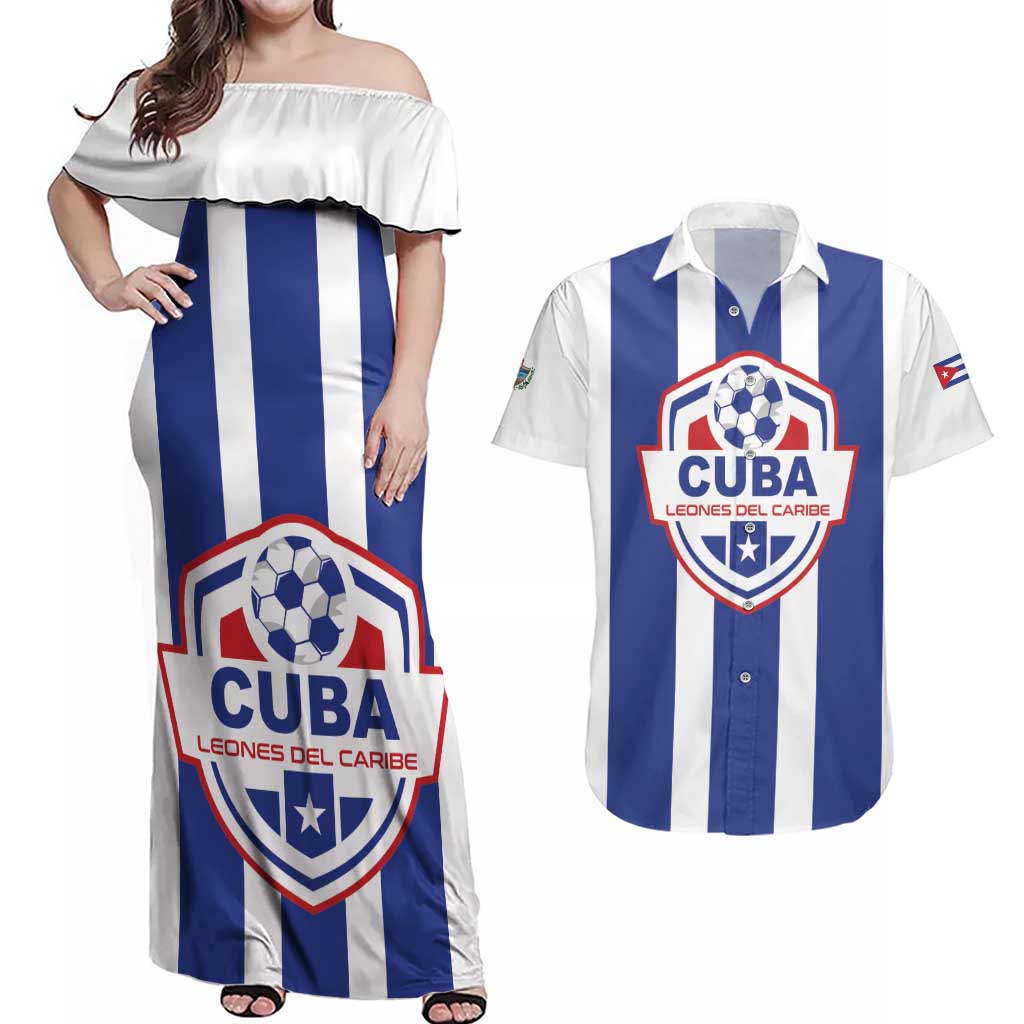 Custom Cuba Football Couples Matching Off Shoulder Maxi Dress and Hawaiian Shirt Los Leones del Caribe