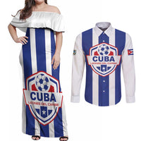 Custom Cuba Football Couples Matching Off Shoulder Maxi Dress and Long Sleeve Button Shirt Los Leones del Caribe
