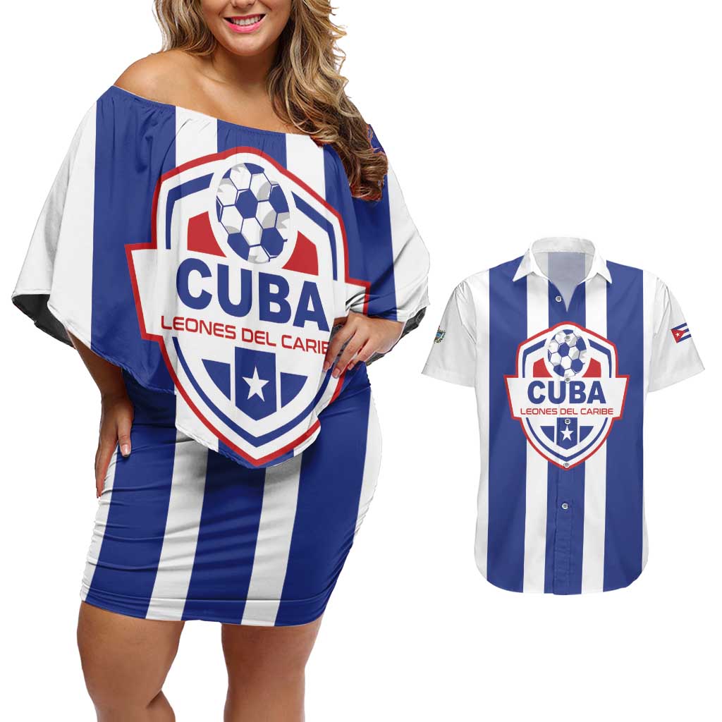 Custom Cuba Football Couples Matching Off Shoulder Short Dress and Hawaiian Shirt Los Leones del Caribe