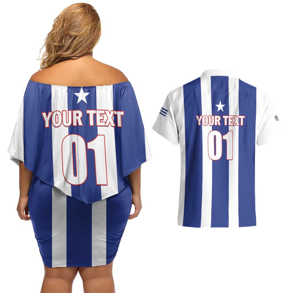 Custom Cuba Football Couples Matching Off Shoulder Short Dress and Hawaiian Shirt Los Leones del Caribe