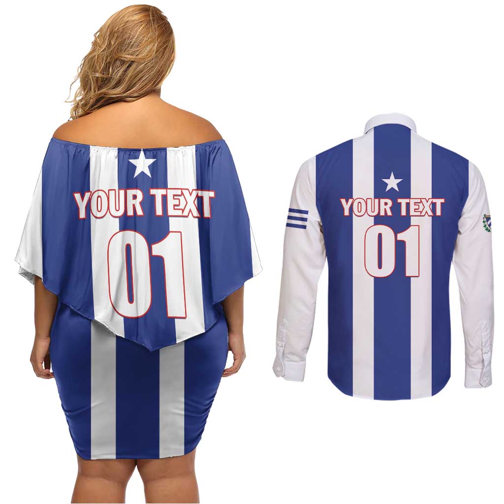 Custom Cuba Football Couples Matching Off Shoulder Short Dress and Long Sleeve Button Shirt Los Leones del Caribe