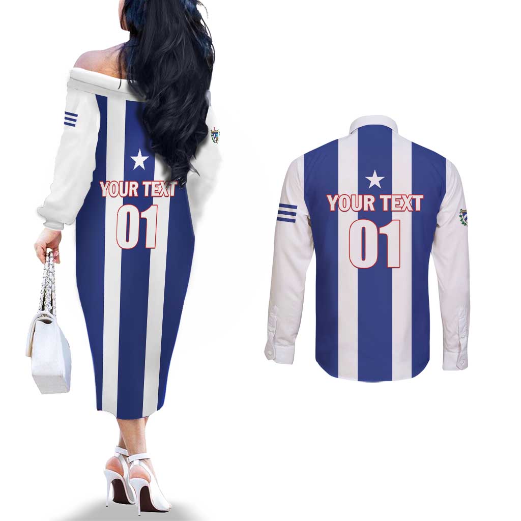 Custom Cuba Football Couples Matching Off The Shoulder Long Sleeve Dress and Long Sleeve Button Shirt Los Leones del Caribe
