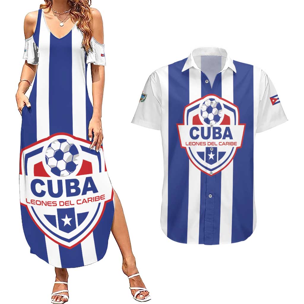Custom Cuba Football Couples Matching Summer Maxi Dress and Hawaiian Shirt Los Leones del Caribe