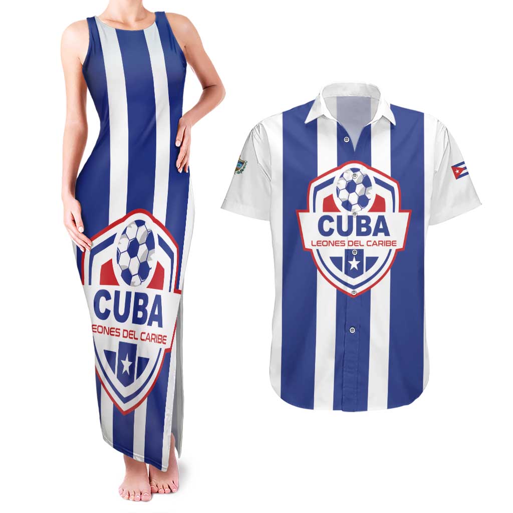 Custom Cuba Football Couples Matching Tank Maxi Dress and Hawaiian Shirt Los Leones del Caribe