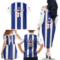 Custom Cuba Football Family Matching Off The Shoulder Long Sleeve Dress and Hawaiian Shirt Los Leones del Caribe