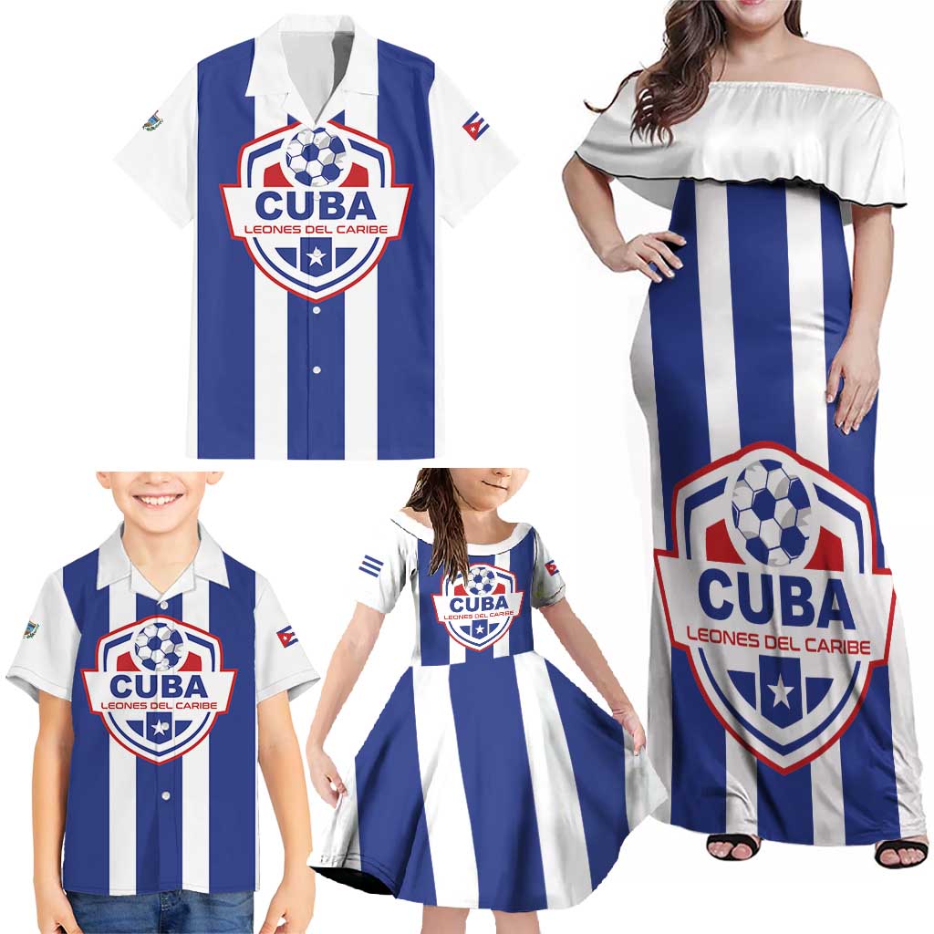 Custom Cuba Football Family Matching Off Shoulder Maxi Dress and Hawaiian Shirt Los Leones del Caribe