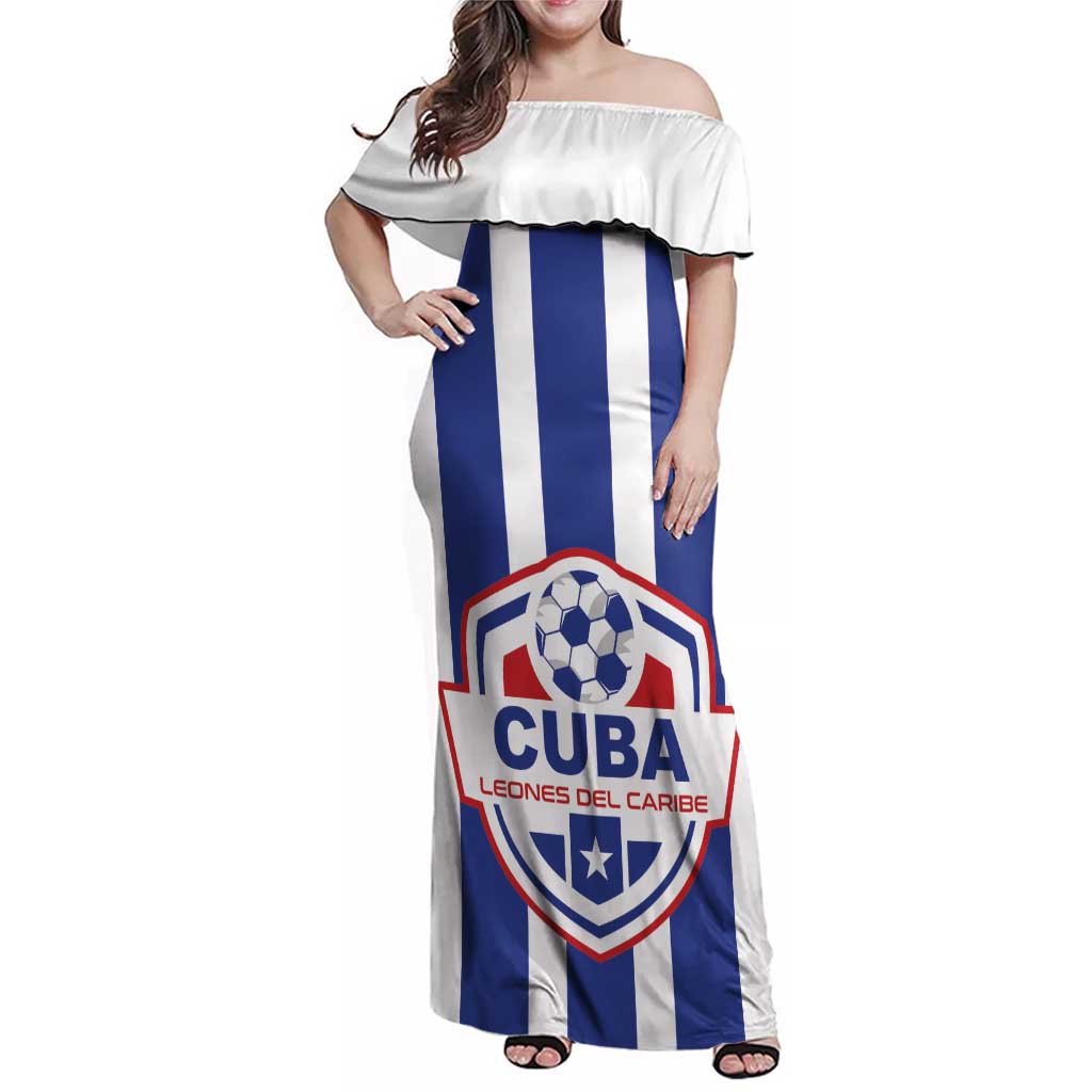 Custom Cuba Football Family Matching Off Shoulder Maxi Dress and Hawaiian Shirt Los Leones del Caribe