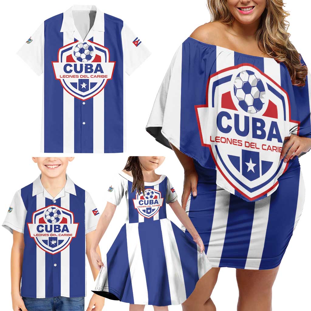 Custom Cuba Football Family Matching Off Shoulder Short Dress and Hawaiian Shirt Los Leones del Caribe