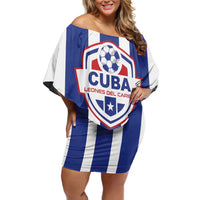 Custom Cuba Football Family Matching Off Shoulder Short Dress and Hawaiian Shirt Los Leones del Caribe