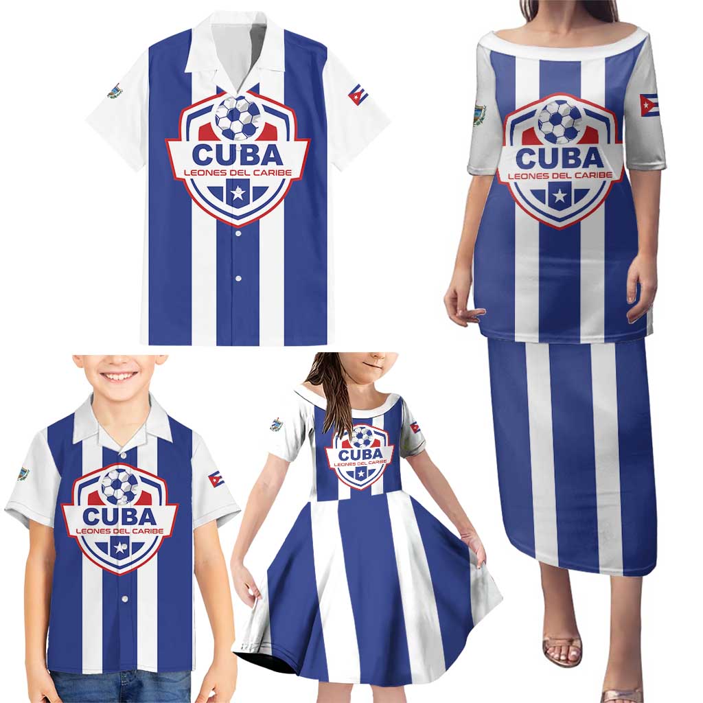 Custom Cuba Football Family Matching Puletasi and Hawaiian Shirt Los Leones del Caribe