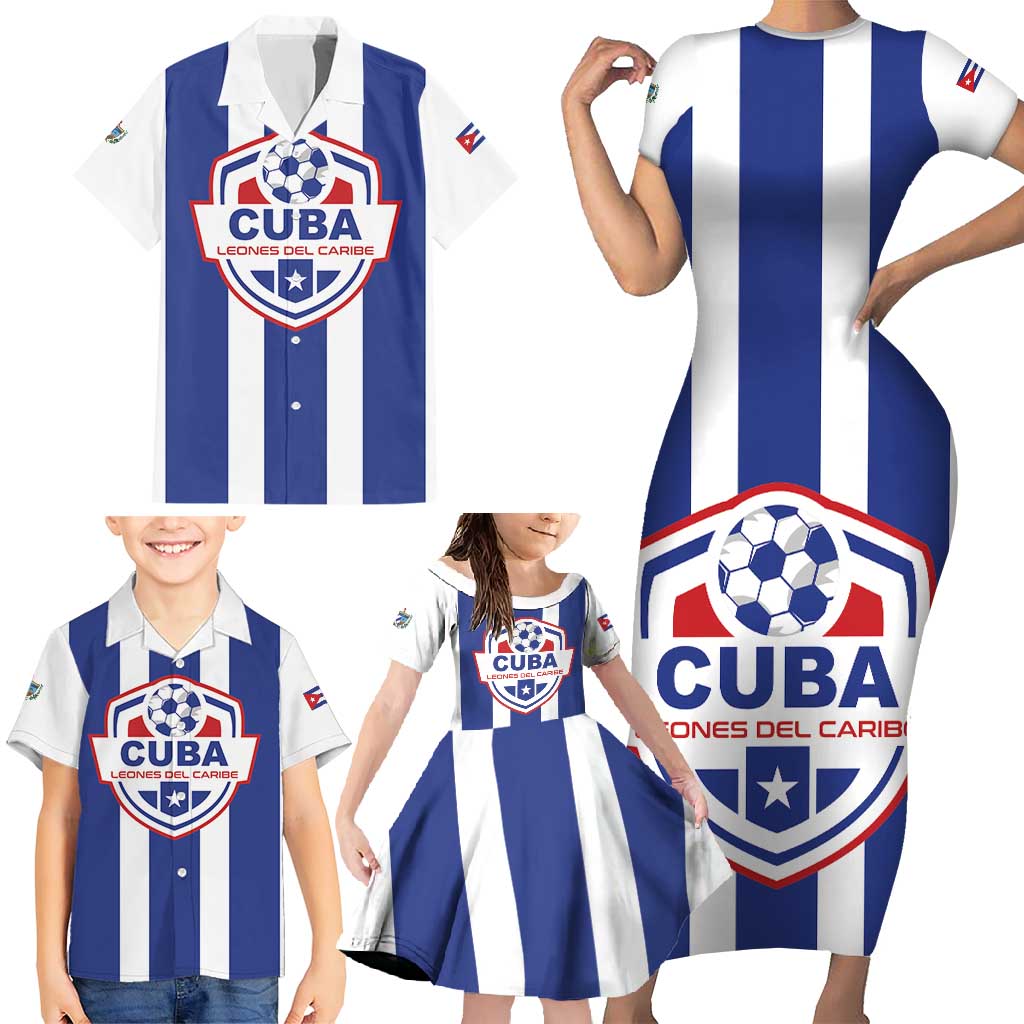 Custom Cuba Football Family Matching Short Sleeve Bodycon Dress and Hawaiian Shirt Los Leones del Caribe