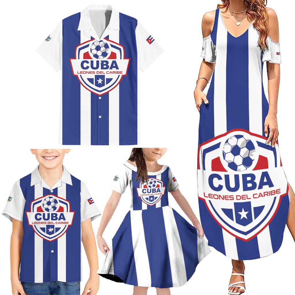Custom Cuba Football Family Matching Summer Maxi Dress and Hawaiian Shirt Los Leones del Caribe
