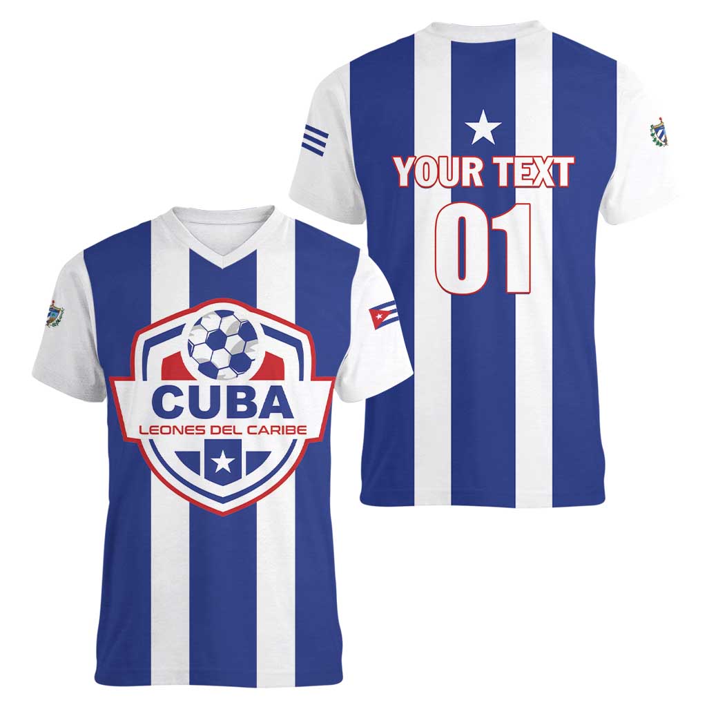 Custom Cuba Football Women V-Neck T-Shirt Los Leones del Caribe
