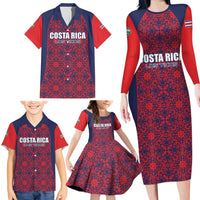 Custom Costa Rica Football Family Matching Long Sleeve Bodycon Dress and Hawaiian Shirt Los Ticos Unique Pattern