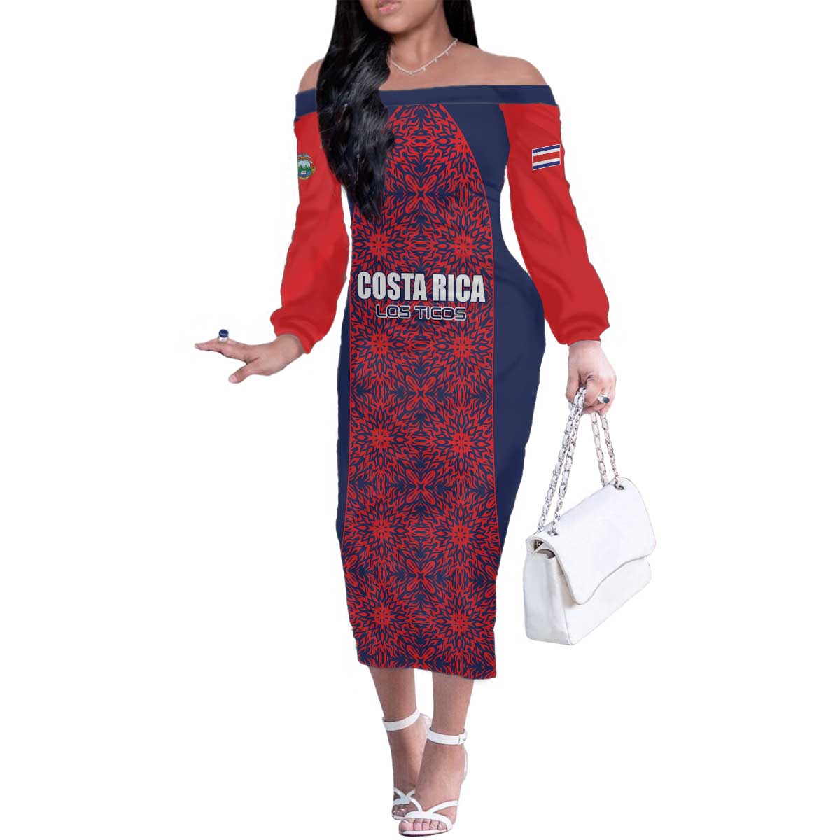 Custom Costa Rica Football Family Matching Off The Shoulder Long Sleeve Dress and Hawaiian Shirt Los Ticos Unique Pattern