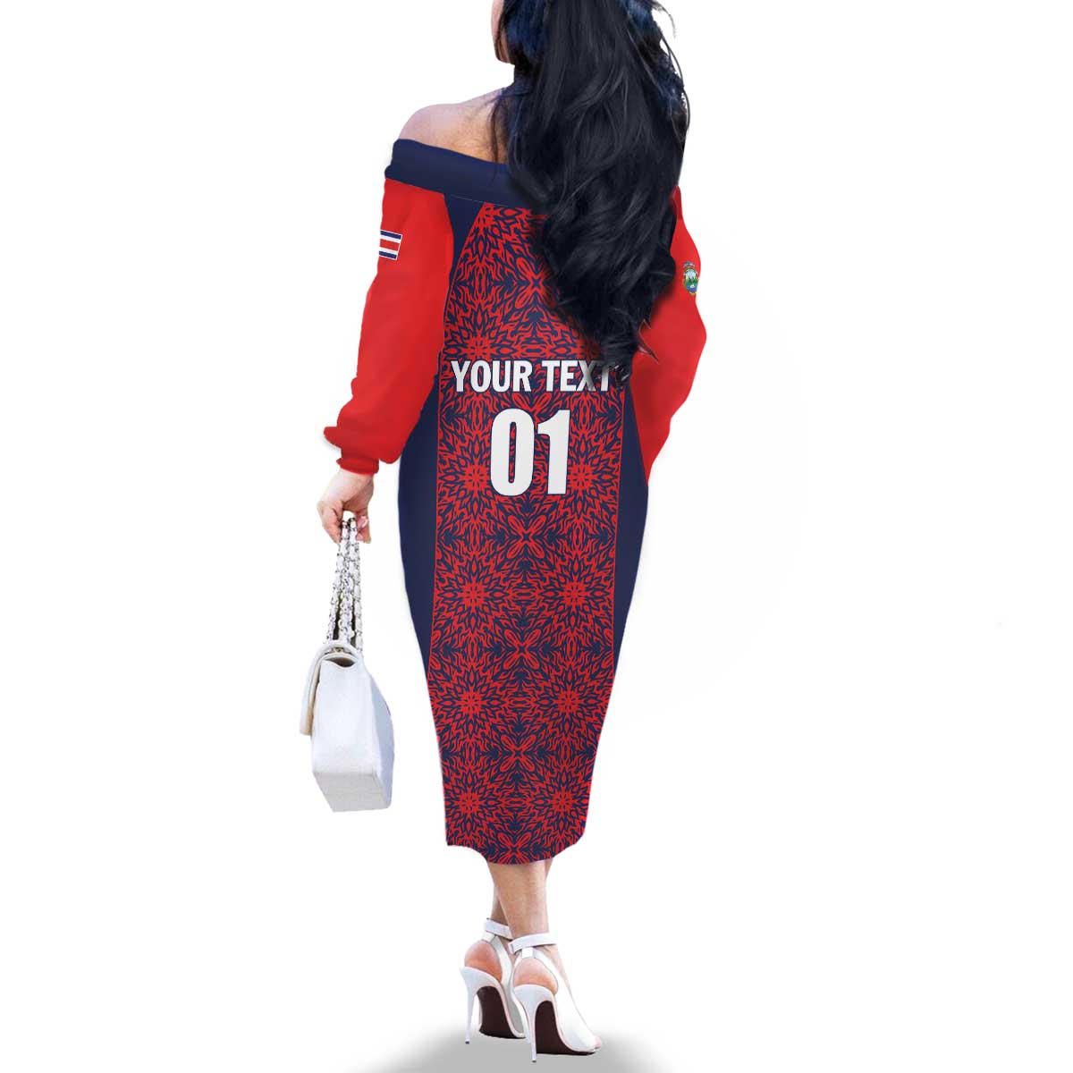 Custom Costa Rica Football Family Matching Off The Shoulder Long Sleeve Dress and Hawaiian Shirt Los Ticos Unique Pattern