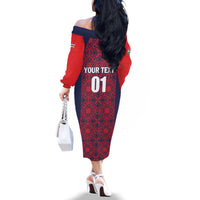 Custom Costa Rica Football Family Matching Off The Shoulder Long Sleeve Dress and Hawaiian Shirt Los Ticos Unique Pattern