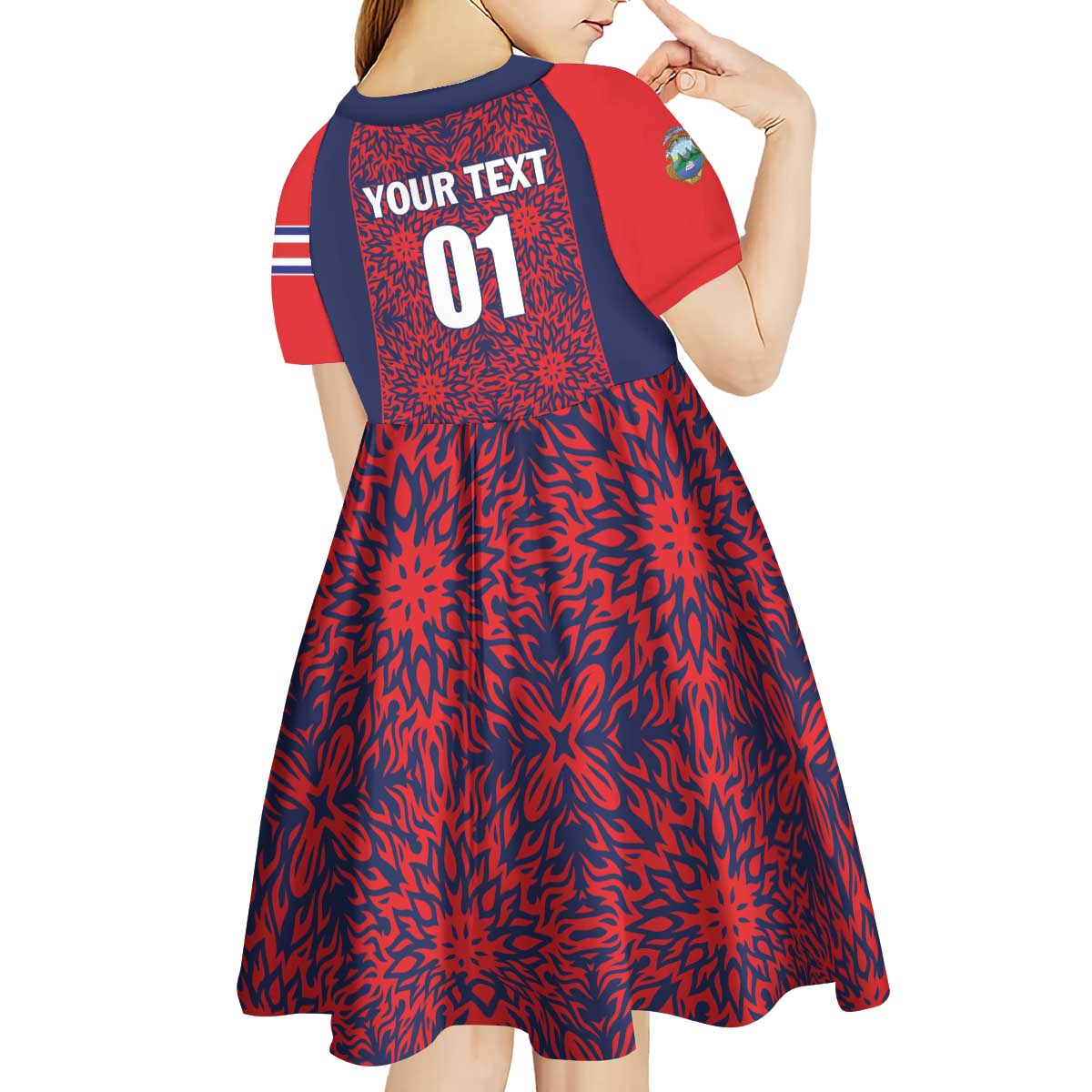 Custom Costa Rica Football Kid Short Sleeve Dress Los Ticos Unique Pattern
