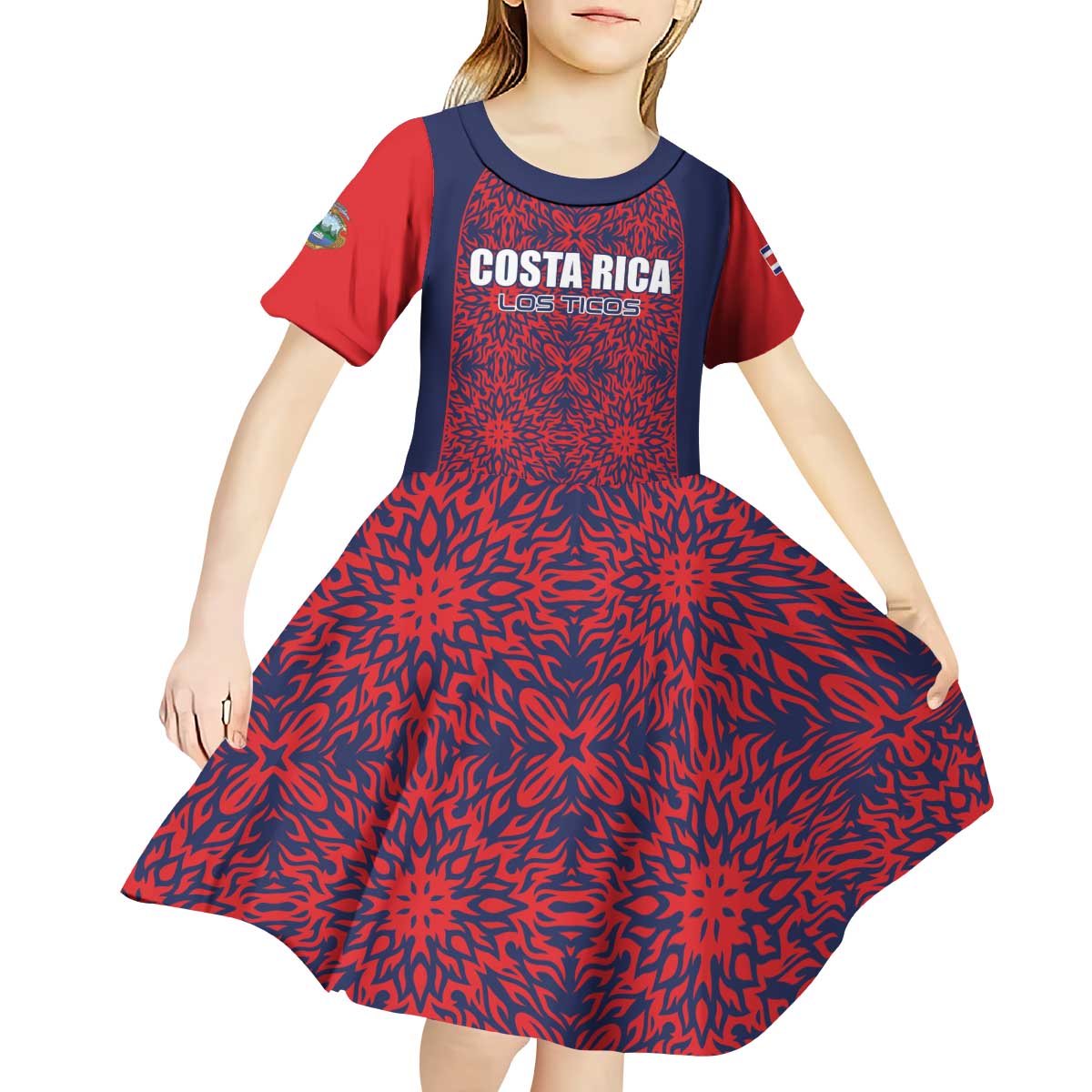 Custom Costa Rica Football Kid Short Sleeve Dress Los Ticos Unique Pattern