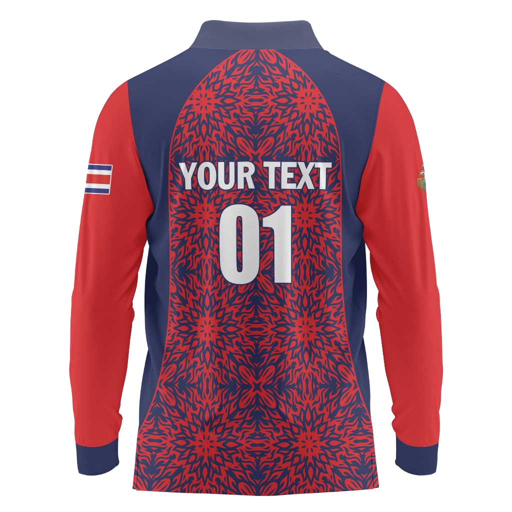 Custom Costa Rica Football Long Sleeve Polo Shirt Los Ticos Unique Pattern