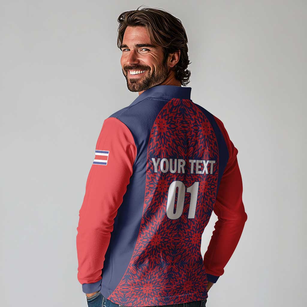 Custom Costa Rica Football Long Sleeve Polo Shirt Los Ticos Unique Pattern