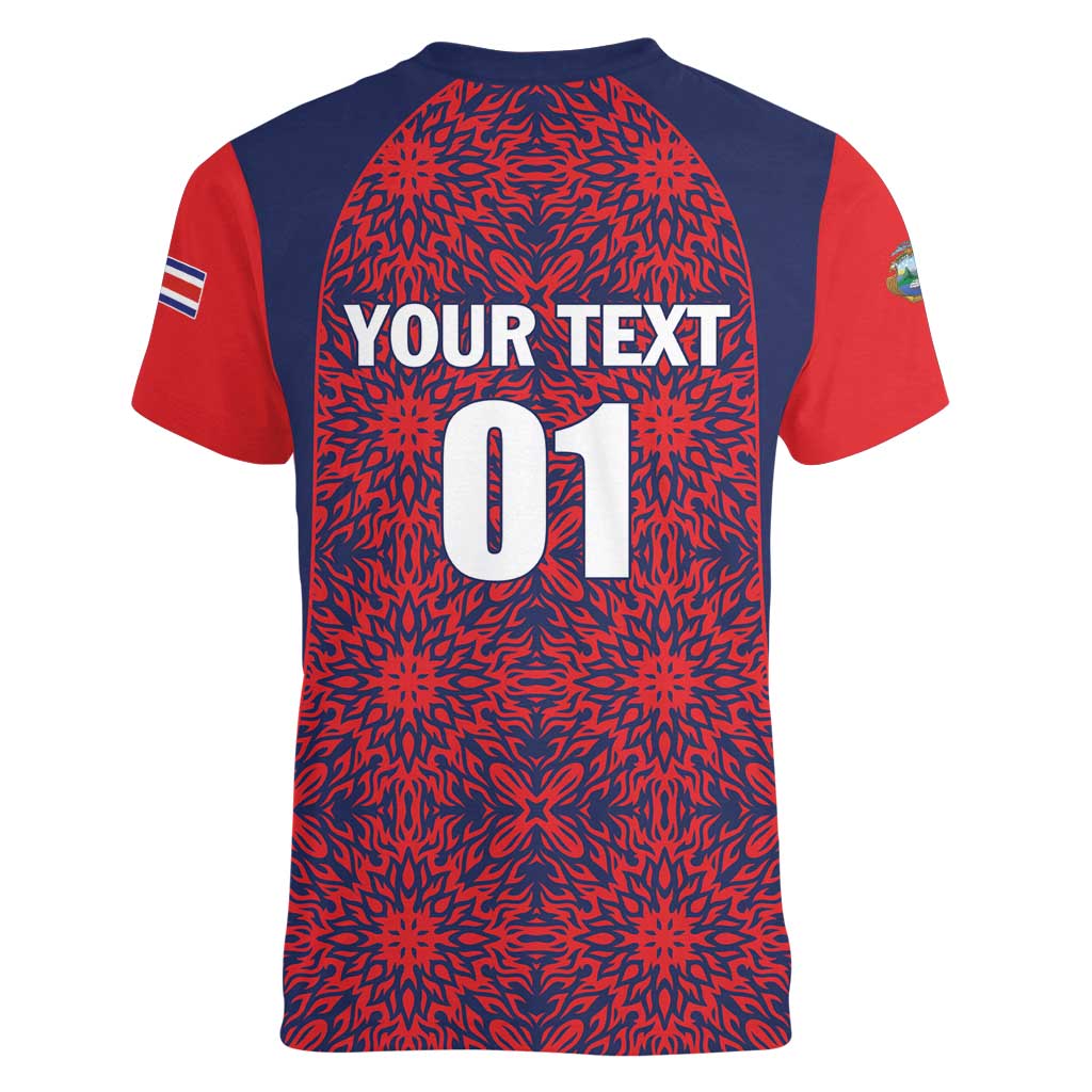 Custom Costa Rica Football Women V-Neck T-Shirt Los Ticos Unique Pattern