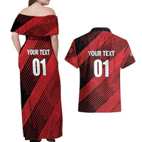 Custom Trinidad and Tobago Football Couples Matching Off Shoulder Maxi Dress and Hawaiian Shirt Soca Warriors In My Heart