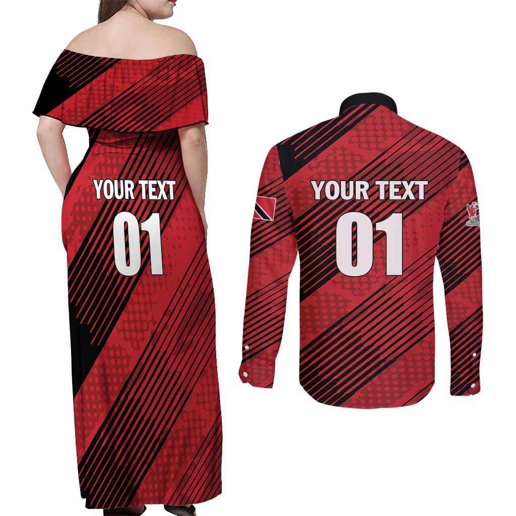 Custom Trinidad and Tobago Football Couples Matching Off Shoulder Maxi Dress and Long Sleeve Button Shirt Soca Warriors In My Heart