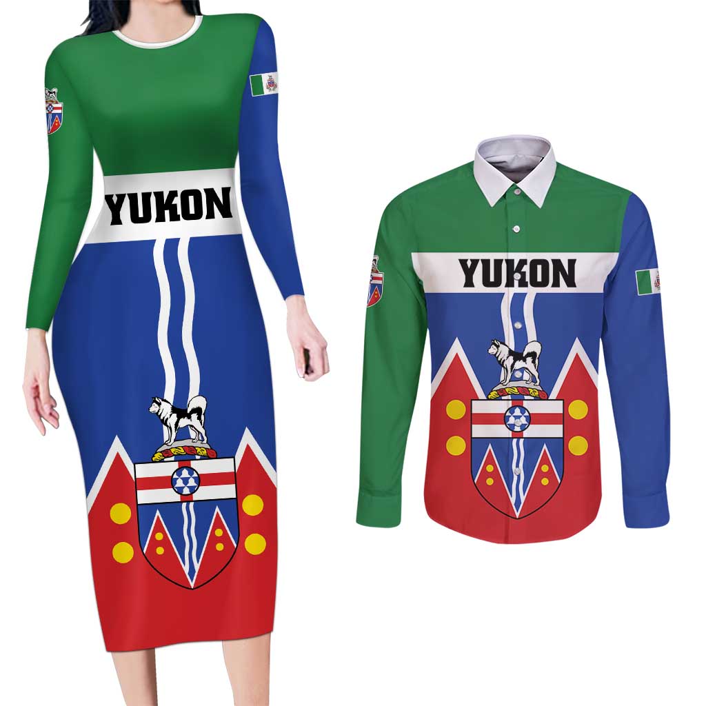 Personalized Canada Yukon Territories Couples Matching Long Sleeve Bodycon Dress and Long Sleeve Button Shirt Larger Than Life