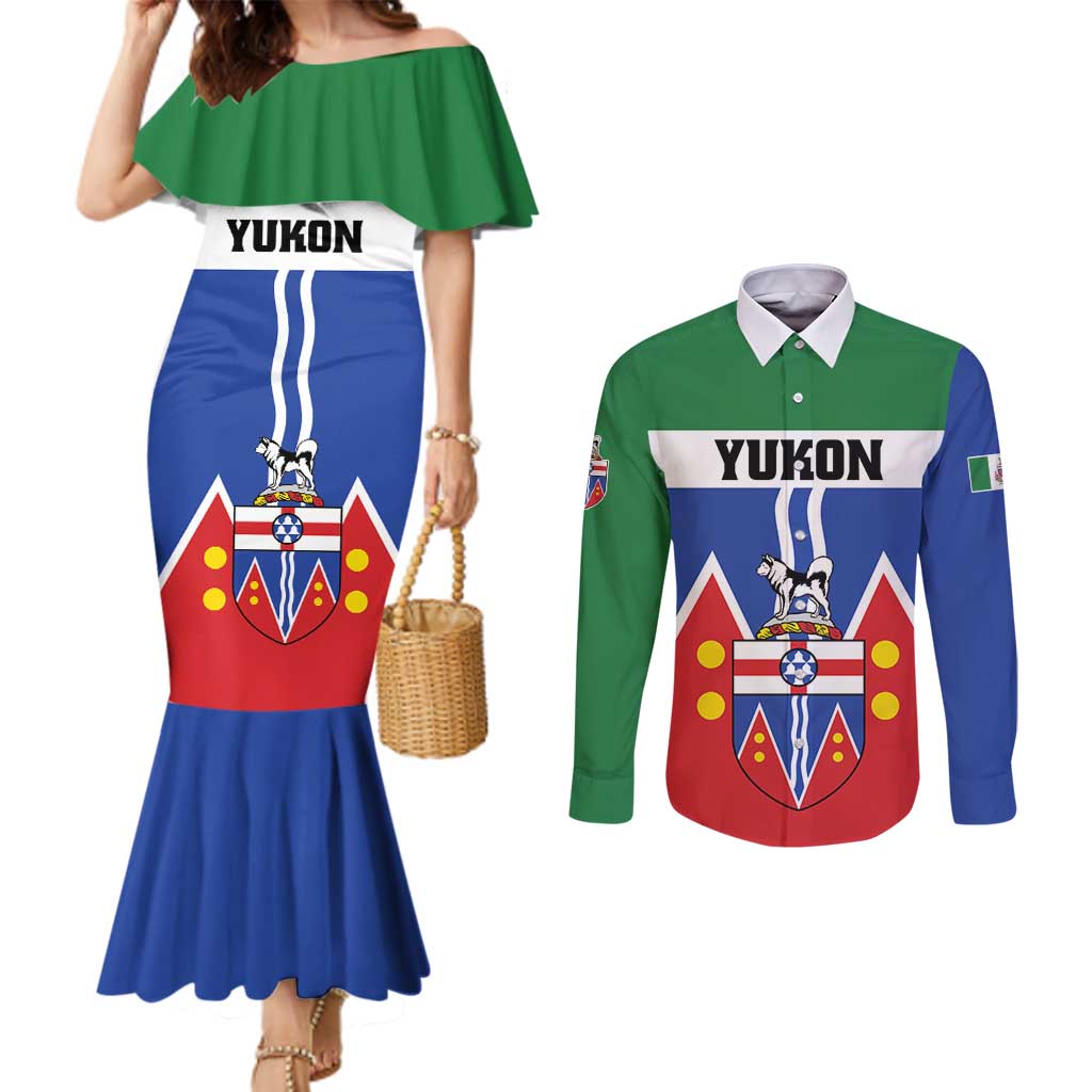 Personalized Canada Yukon Territories Couples Matching Mermaid Dress and Long Sleeve Button Shirt Larger Than Life