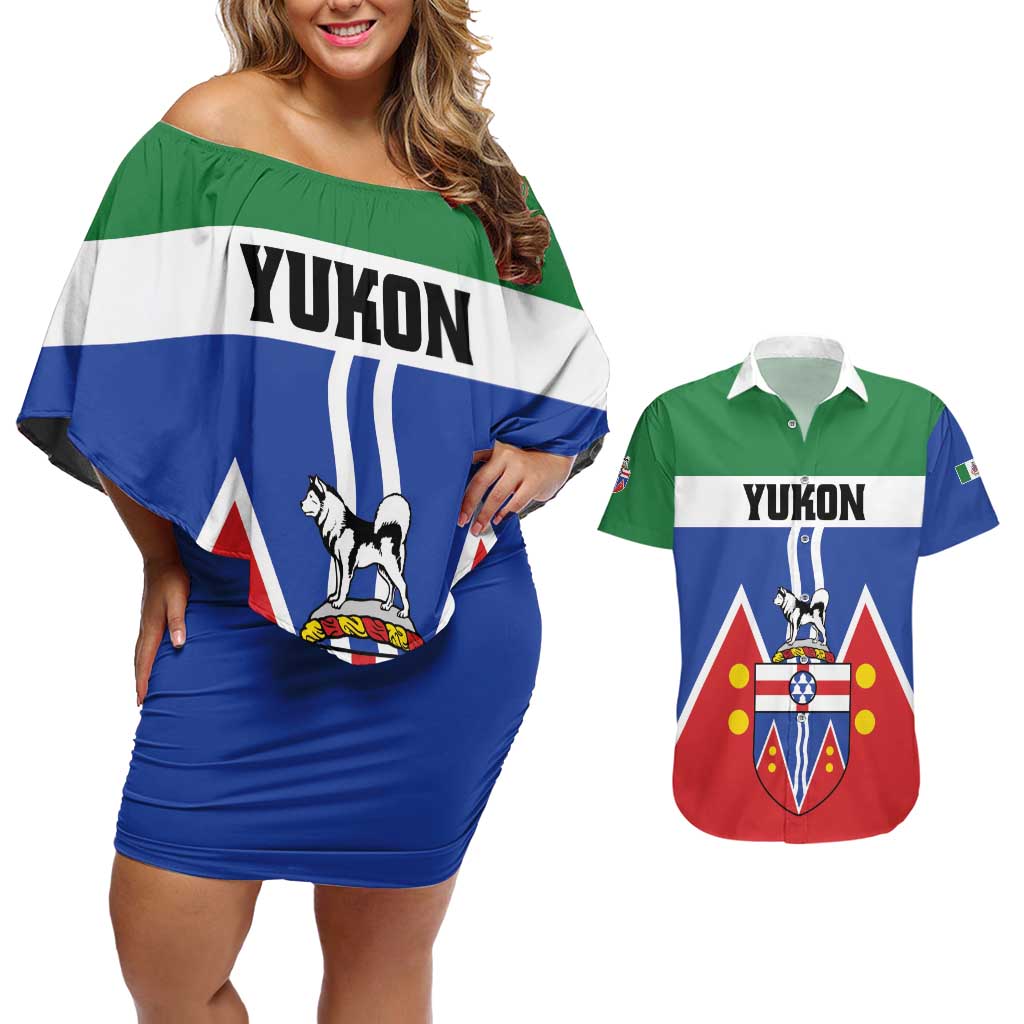 Personalized Canada Yukon Territories Couples Matching Off Shoulder Short Dress and Hawaiian Shirt Larger Than Life
