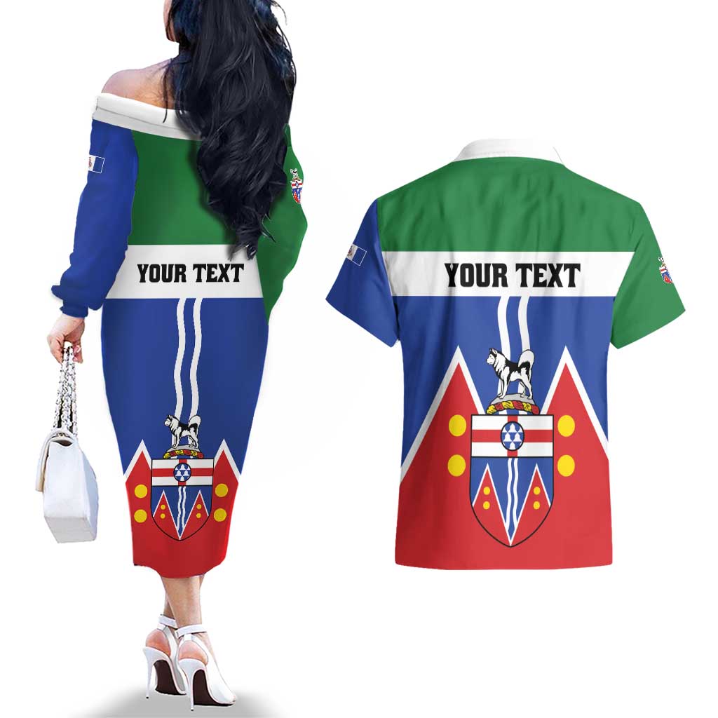 Personalized Canada Yukon Territories Couples Matching Off The Shoulder Long Sleeve Dress and Hawaiian Shirt Larger Than Life
