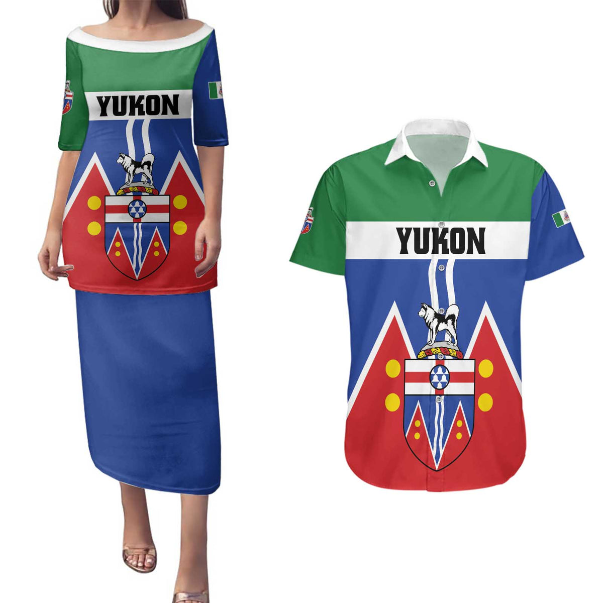 Personalized Canada Yukon Territories Couples Matching Puletasi and Hawaiian Shirt Larger Than Life