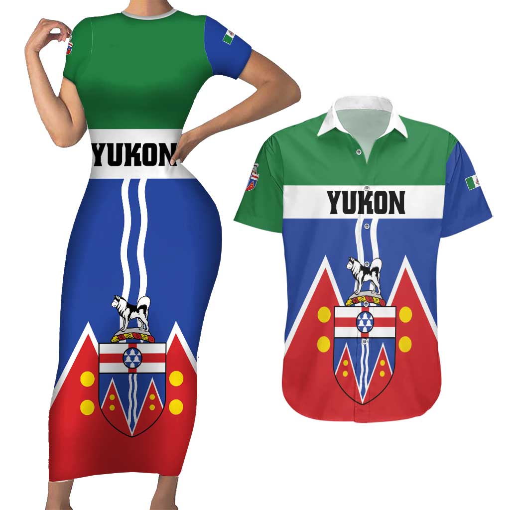 Personalized Canada Yukon Territories Couples Matching Short Sleeve Bodycon Dress and Hawaiian Shirt Larger Than Life