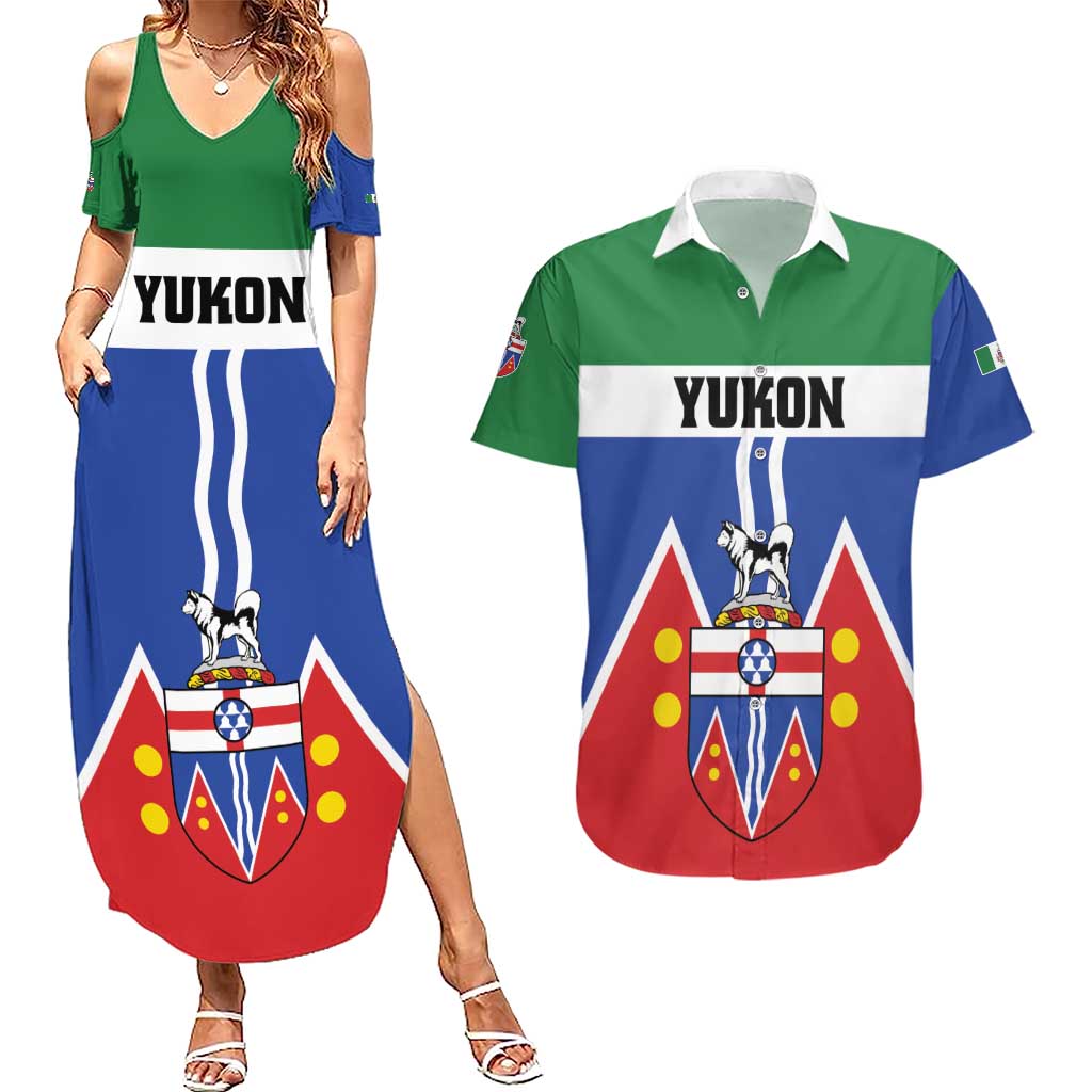 Personalized Canada Yukon Territories Couples Matching Summer Maxi Dress and Hawaiian Shirt Larger Than Life