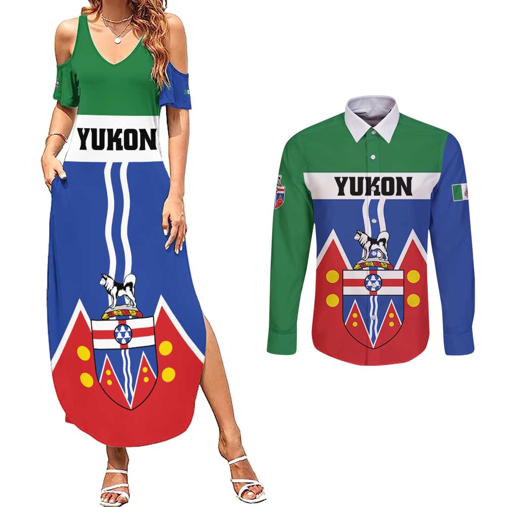Personalized Canada Yukon Territories Couples Matching Summer Maxi Dress and Long Sleeve Button Shirt Larger Than Life