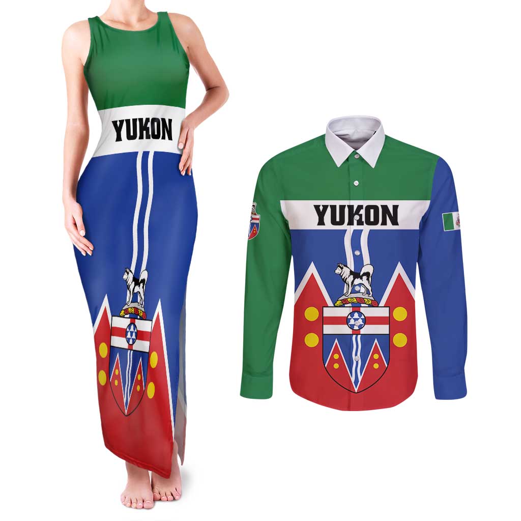 Personalized Canada Yukon Territories Couples Matching Tank Maxi Dress and Long Sleeve Button Shirt Larger Than Life