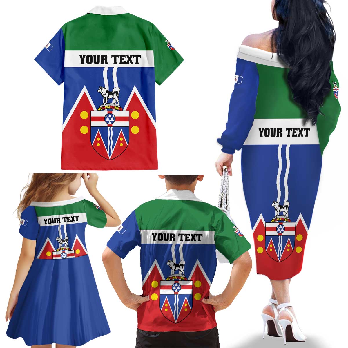 Personalized Canada Yukon Territories Family Matching Off The Shoulder Long Sleeve Dress and Hawaiian Shirt Larger Than Life