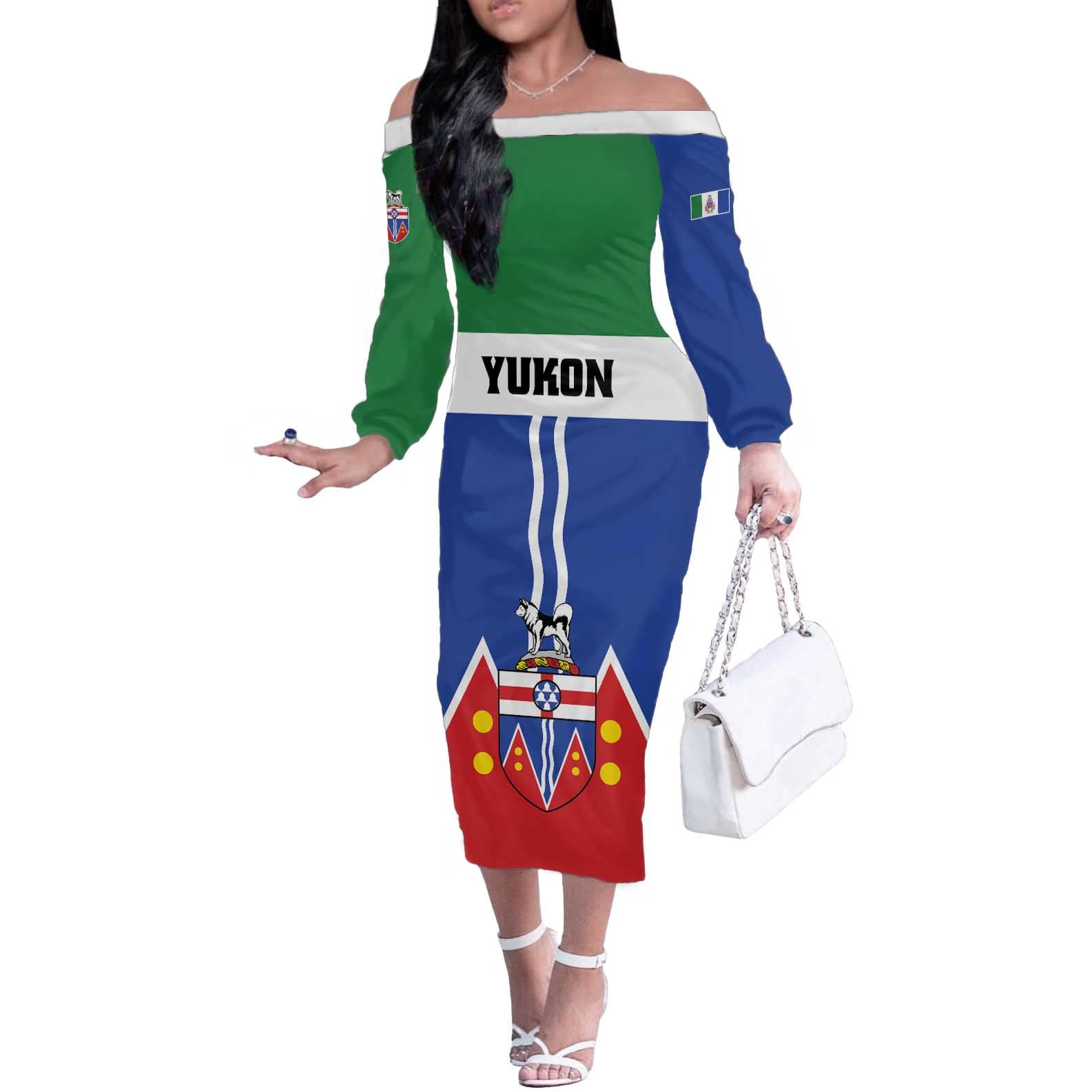 Personalized Canada Yukon Territories Off The Shoulder Long Sleeve Dress Larger Than Life