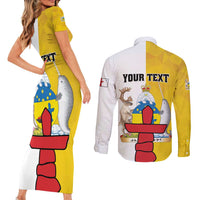 Personalized Canada Nunavut Territories Couples Matching Short Sleeve Bodycon Dress and Long Sleeve Button Shirt Inuktitut Our Land Our Strength