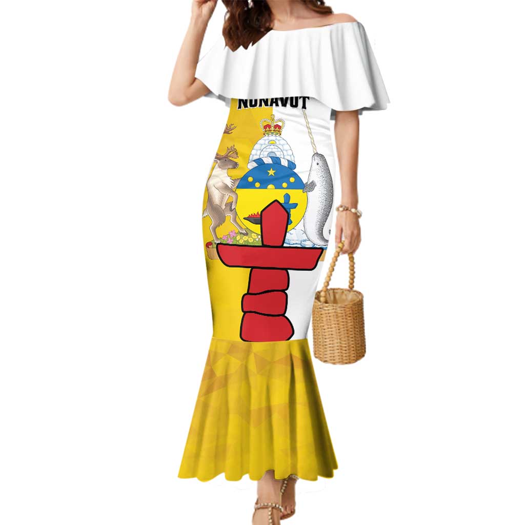 Personalized Canada Nunavut Territories Family Matching Mermaid Dress and Hawaiian Shirt Inuktitut Our Land Our Strength