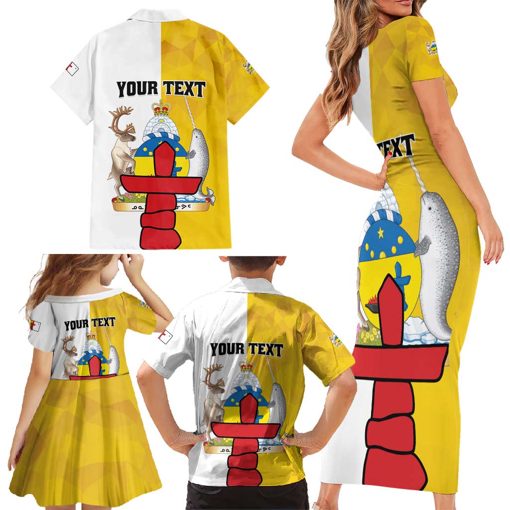 Personalized Canada Nunavut Territories Family Matching Short Sleeve Bodycon Dress and Hawaiian Shirt Inuktitut Our Land Our Strength