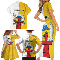 Personalized Canada Nunavut Territories Family Matching Short Sleeve Bodycon Dress and Hawaiian Shirt Inuktitut Our Land Our Strength