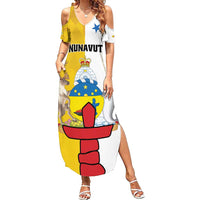 Personalized Canada Nunavut Territories Family Matching Summer Maxi Dress and Hawaiian Shirt Inuktitut Our Land Our Strength