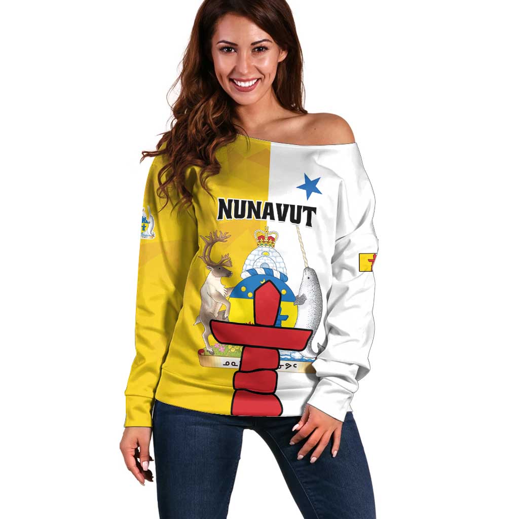 Personalized Canada Nunavut Territories Off Shoulder Sweater Inuktitut Our Land Our Strength