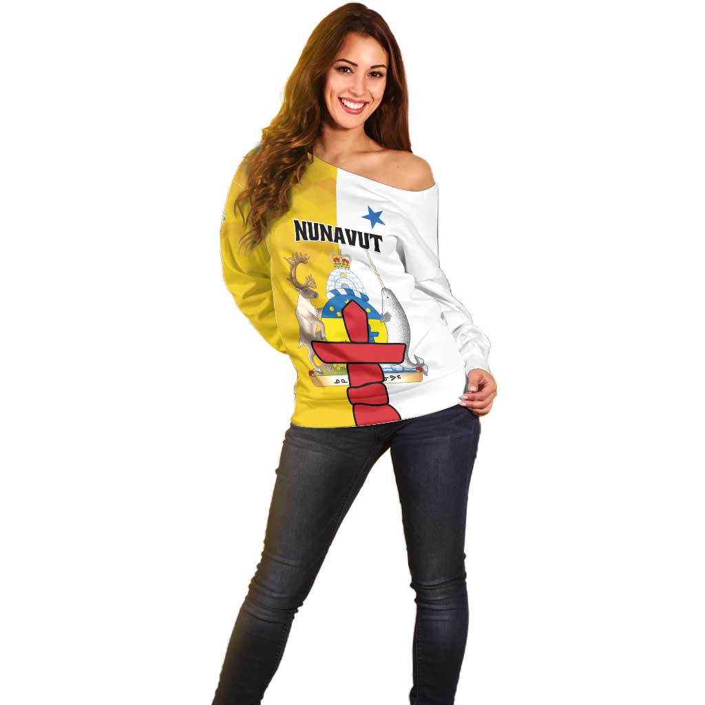 Personalized Canada Nunavut Territories Off Shoulder Sweater Inuktitut Our Land Our Strength