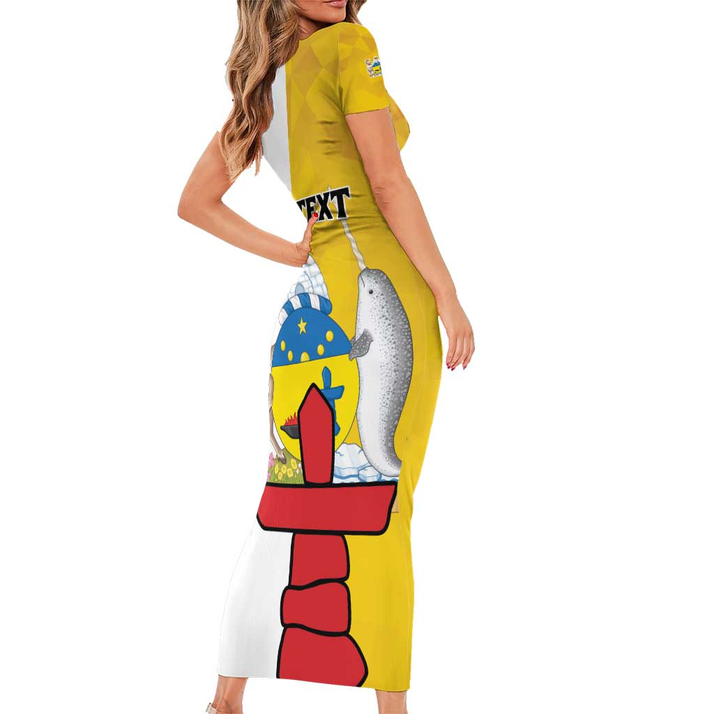Personalized Canada Nunavut Territories Short Sleeve Bodycon Dress Inuktitut Our Land Our Strength