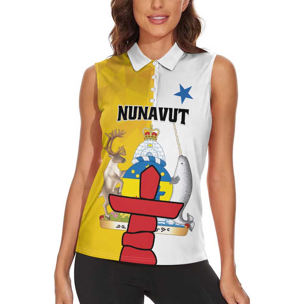 Personalized Canada Nunavut Territories Women Sleeveless Polo Shirt Inuktitut Our Land Our Strength